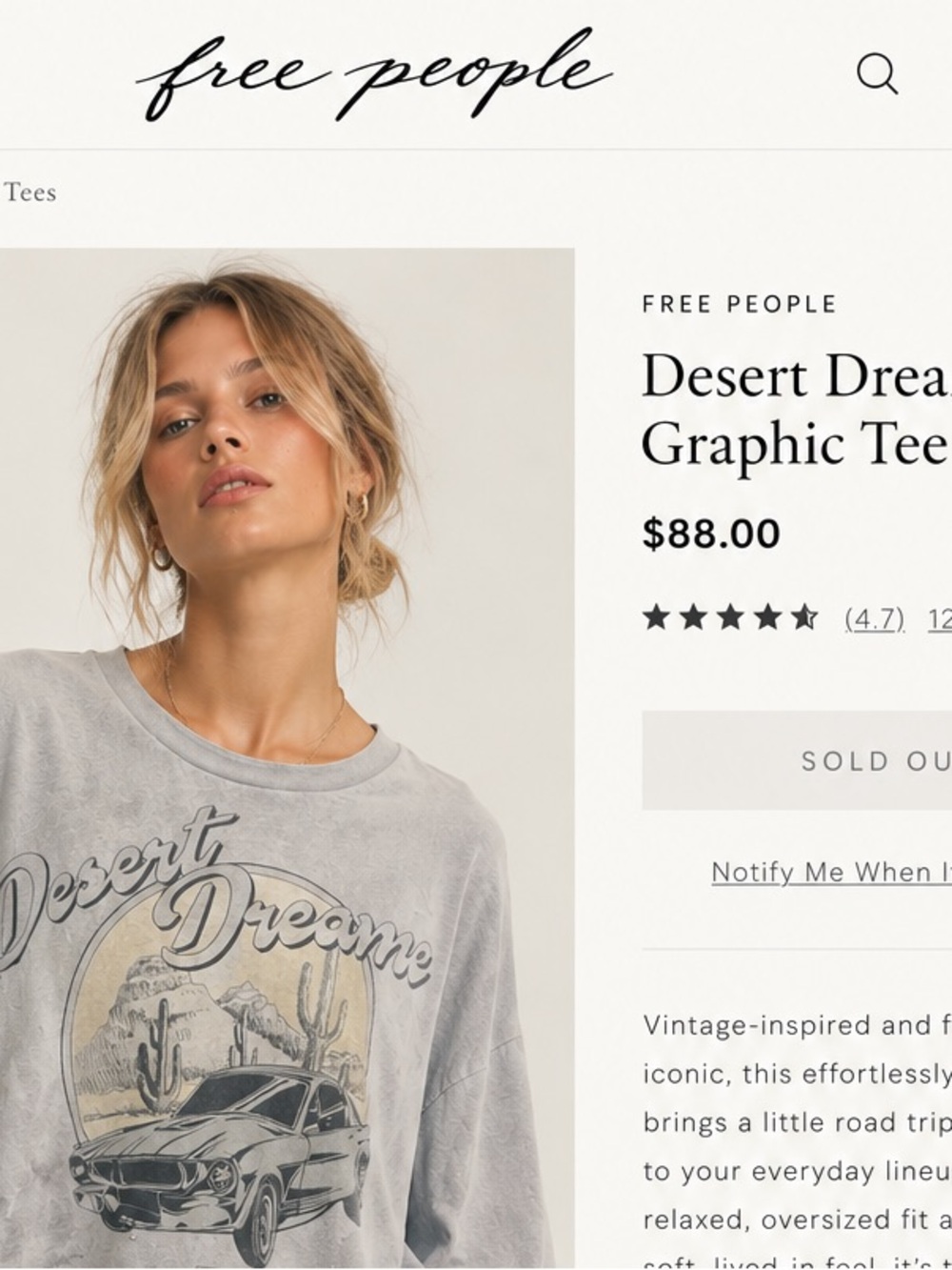 Free People Desert Dreamer Gray Graphic Crop Tee